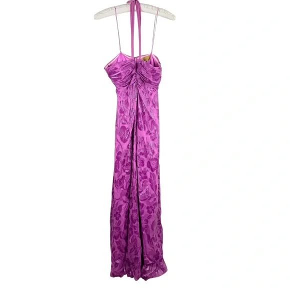 Nicole Miller Purple Metallic Floral Silk Blend Gown - Picture 2 of 10